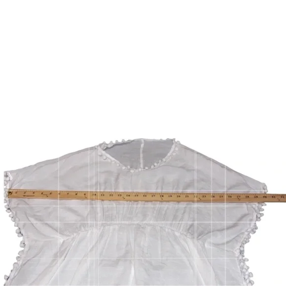 ✨NEW✨ Pom Pom Boho White Beach Swimsuit Side Slits CoverUp Top - OS - Picture 3 of 10